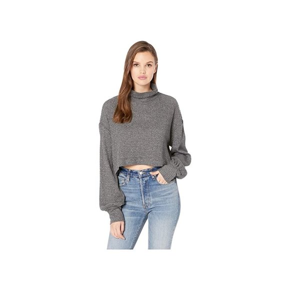 Free People Sweaters - New We The Free By Free People Small Black Bk Top Waffle Knit Women Gray Crop NW